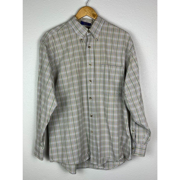 Pendleton Mens Large Pastel Plaid Broadway Cloth Long Sleeve Button Down Shirt - Picture 2 of 6